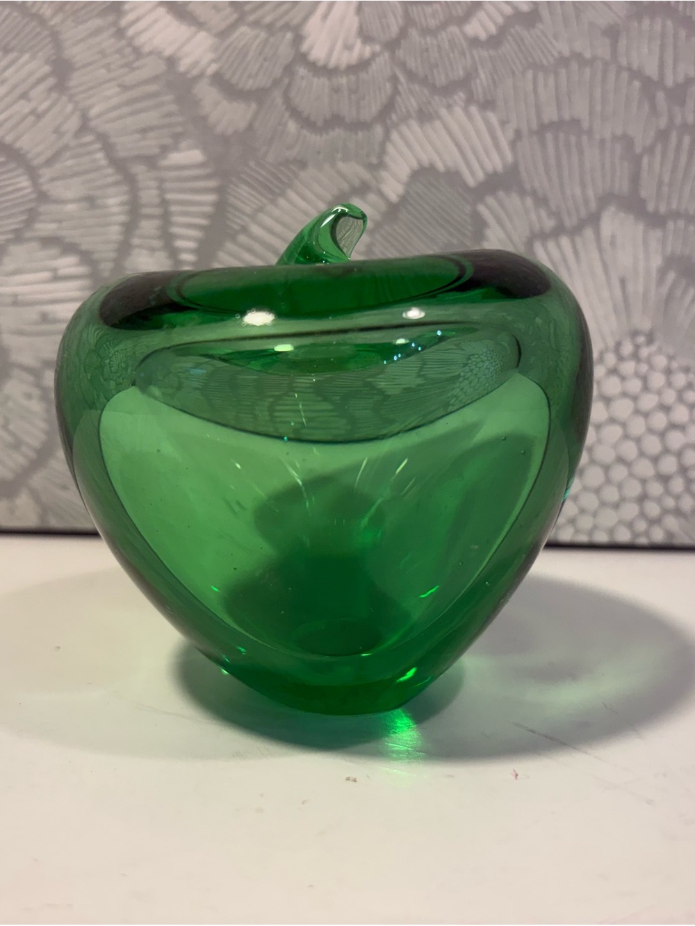 Vintage Green Art Glass Apple Sculpture - Decorative Home Accent